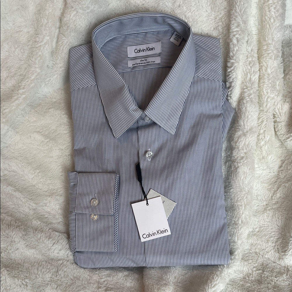 Calvin Klein Men's Navy Pinstripe Dress Shirt